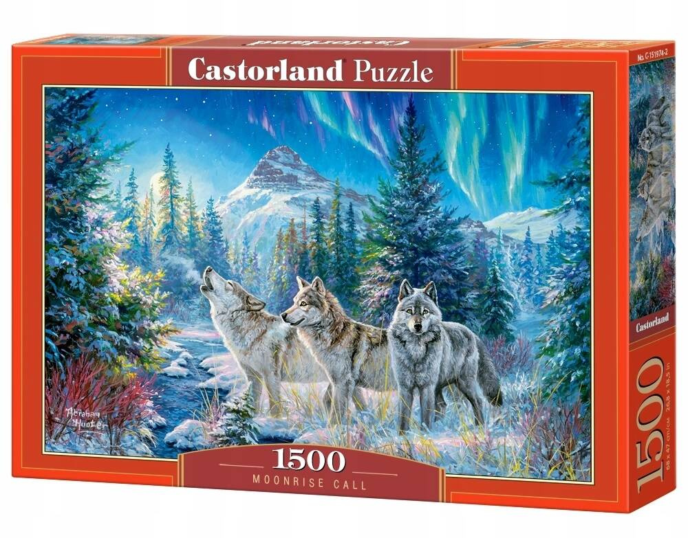 Puzzle 1500 Układanka Zwierzęta WILKI Las Góry Rzeka Zorza Obraz 9+ Castor_2