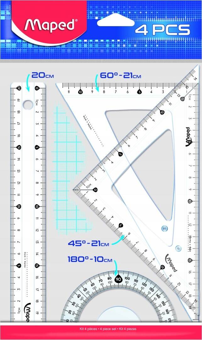 Przybory Geometryczne Linijka Ekierka x2 Kątomierz Matematyka Maped 242820_6