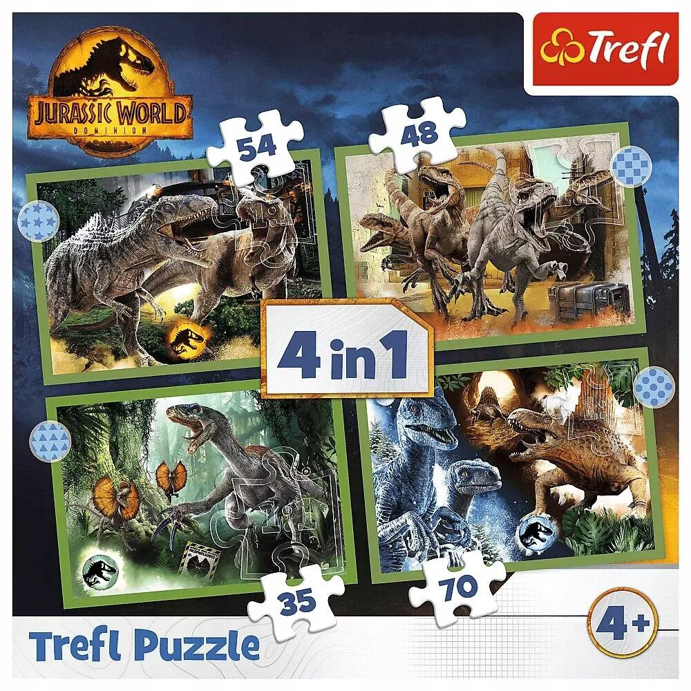 Puzzle 4w1 Układanka DINOZAURY Jurassic World Tyranozaur 4+ Trefl 34607_1