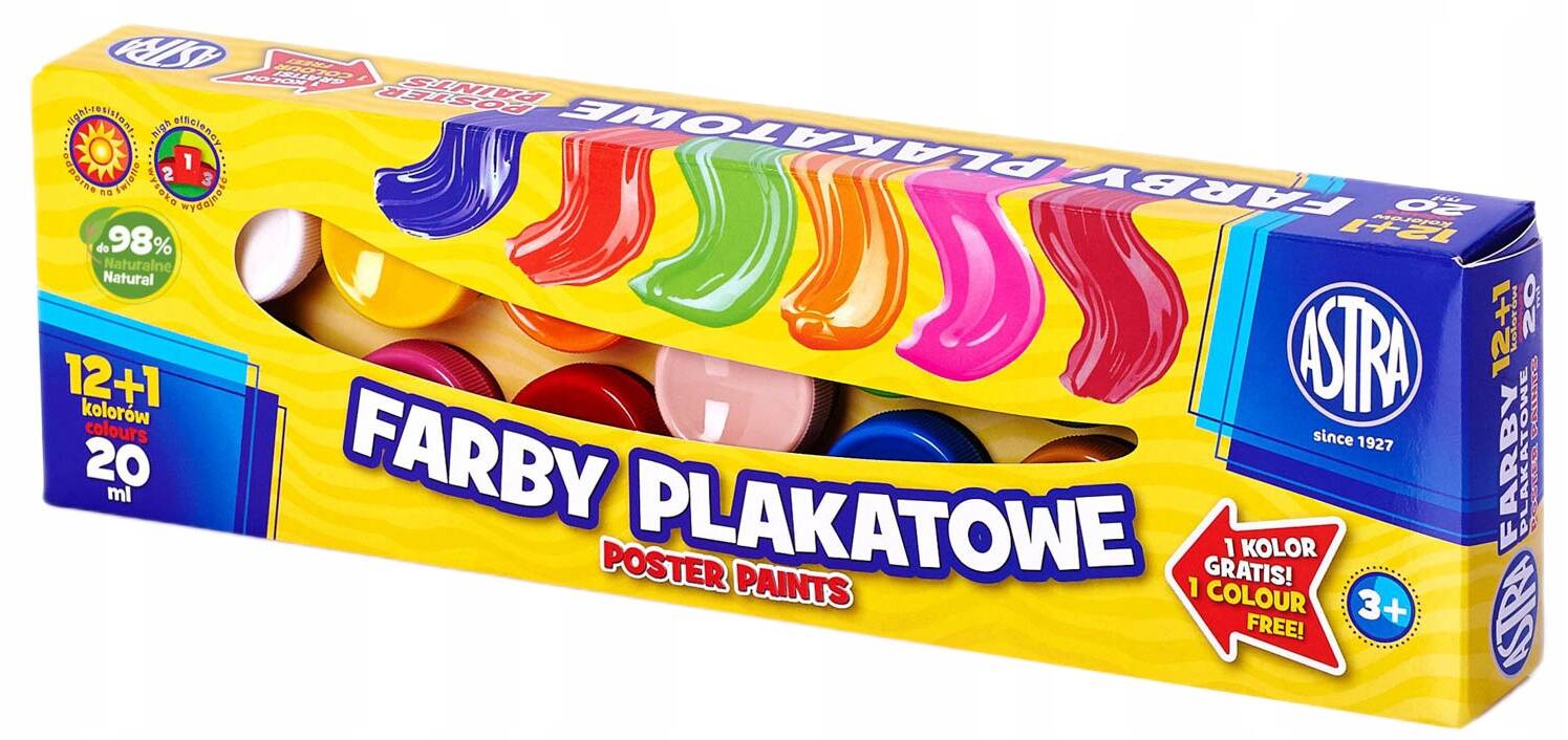 Farby Szkolne Plakatowe Do Prac Plastycznych Dla Dzieci 12+1 kol 20ml Astra_1