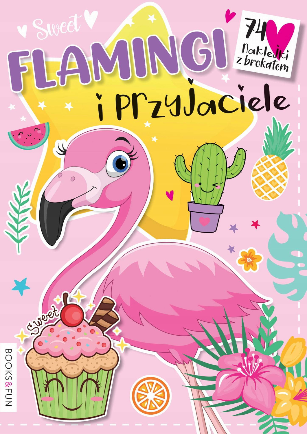 Kolorowanka Flamingi i Przyjaciele + Naklejki Z Brokatem BooksAndFun_1