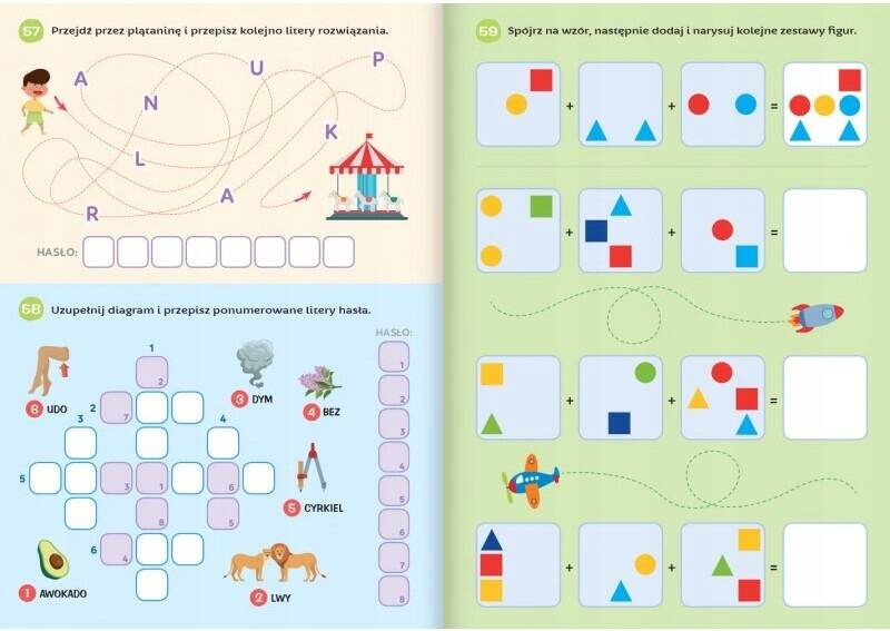 Łamigłówki Dla Przedszkolaków 100 Ciekawych ZADAŃ Ćwiczenia Krzyżówki 6+_2