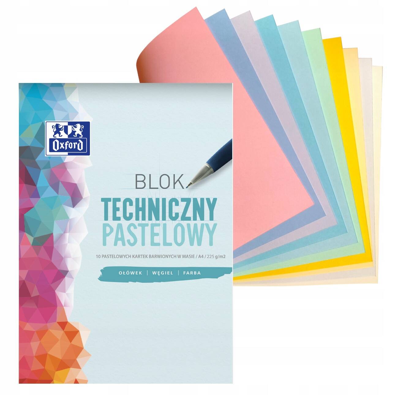 Blok Techniczny KOLOROWY PASTELOWY A4 10 Ark. 225g Barwiony W Masie Oxford_1