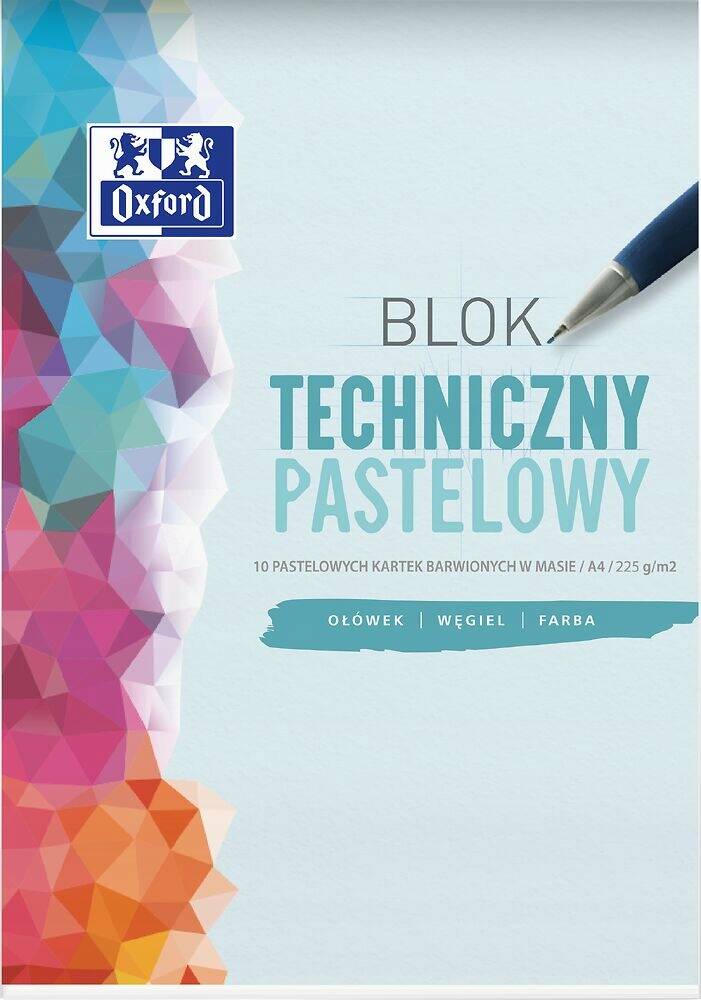 Blok Techniczny KOLOROWY PASTELOWY A4 10 Ark. 225g Barwiony W Masie Oxford_2