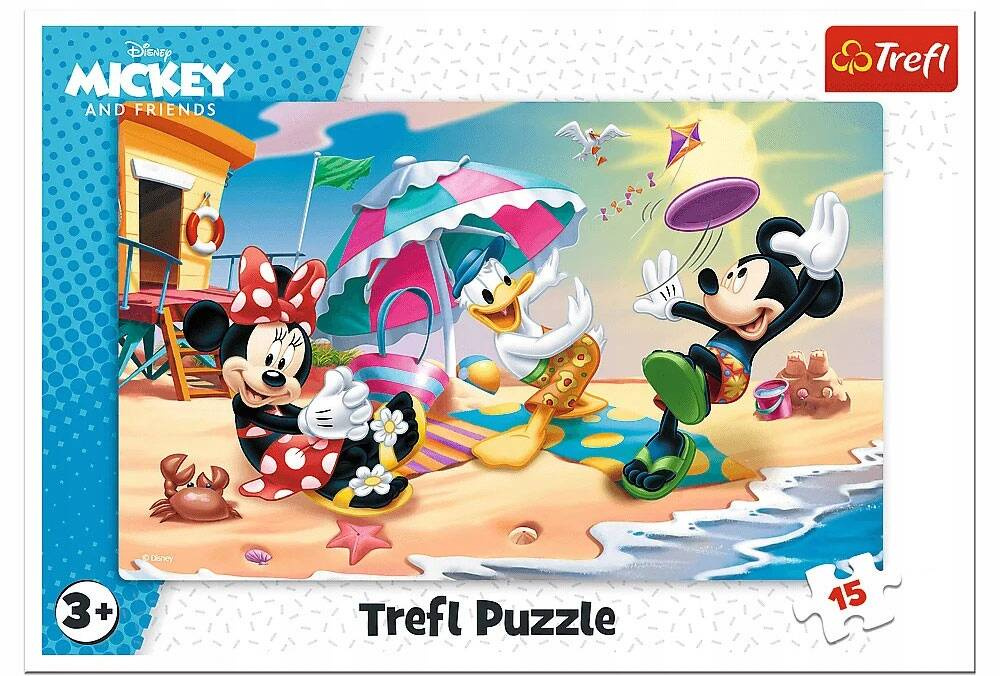 Puzzle RAMKOWE 15 Układanka MYSZKA MIKI Zabawy Na Plaży MINNI DONALD Trefl_1