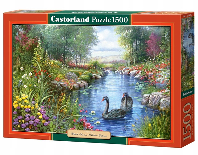 Puzzle 1500 Układanka Krajobraz CZARNE ŁABĘDZIE Rzeka Las 9+ Castorland_2