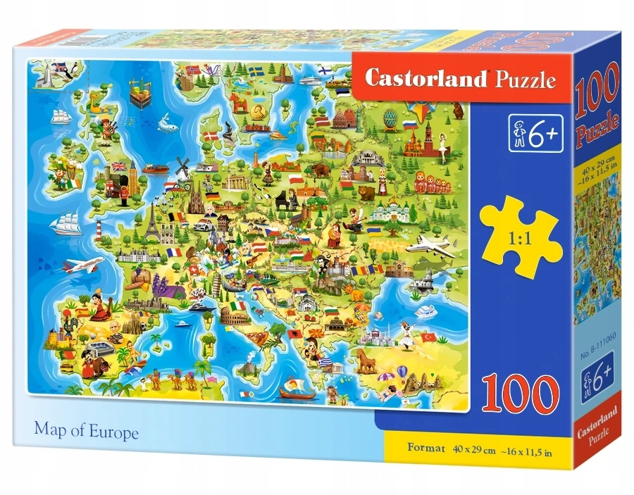 Puzzle 100 Układanka Dla Dzieci MAPA EUROPY Słynne Miejsca 6+ Castor_2