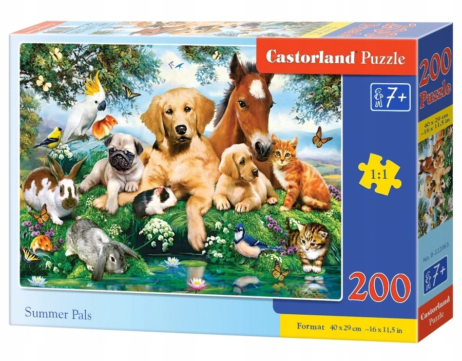 Puzzle 200 Układanka Zwierzęta KOTY PSY KONIE PTAKI Słodkie 7+ Castorland_2