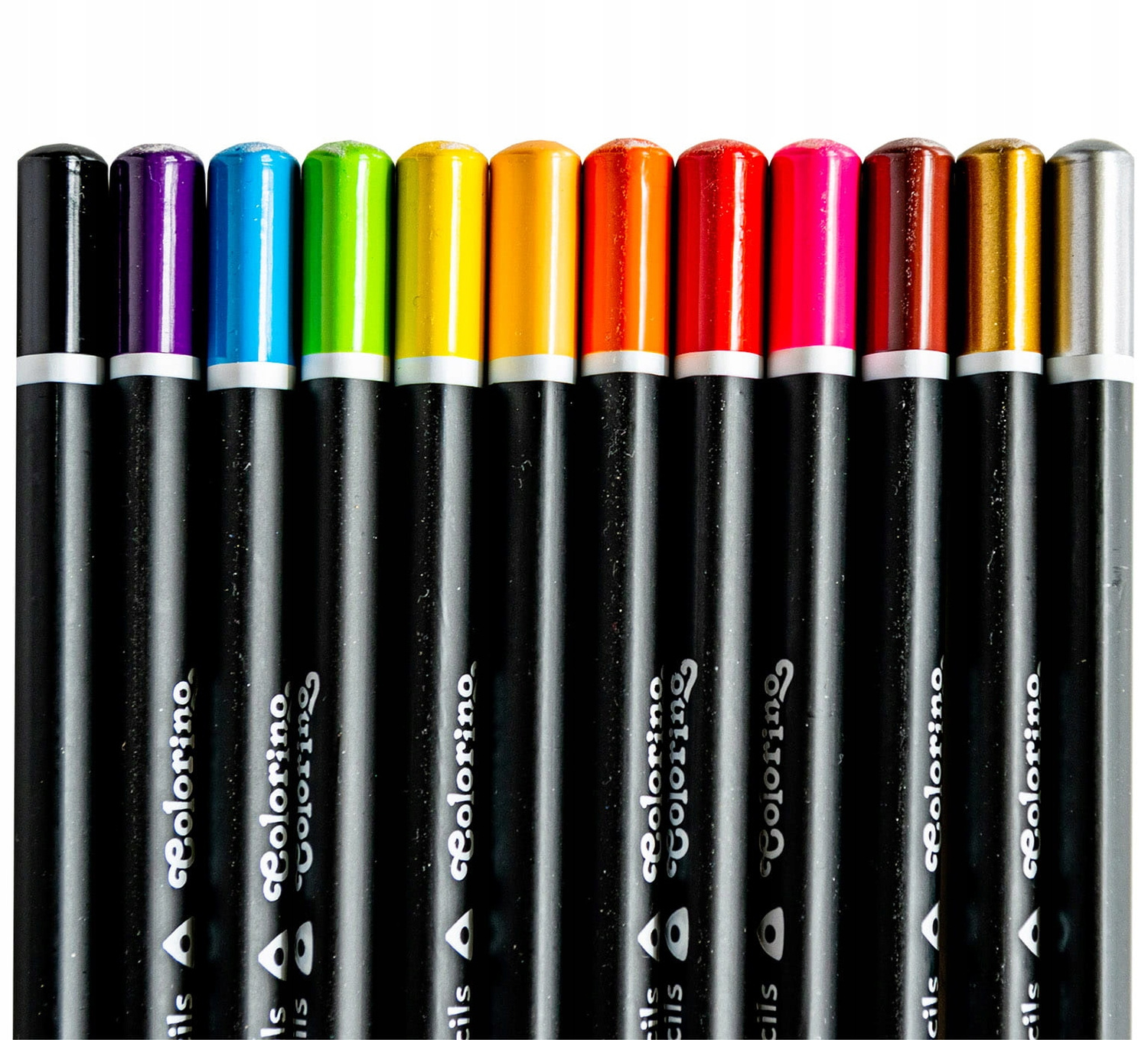 Kredki Ołówkowe Trójkątne Czarne Drewno 12 Kolorów + Temperówka Colorino_3