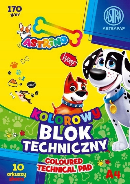 Blok techniczny KOLOROWY Astra 10 kartek A4 Dla Dzieci 170g Astra_2