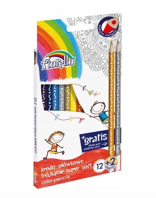 Kredki FIORELLO Super Soft 12 Kolorów + 2 Gratis Ostrz. Trójkątna_1