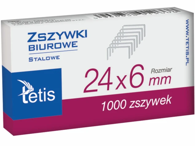 Zszywki Do Zszywacza Biurowego STALOWE 24/6 1000szt. Tetis_1