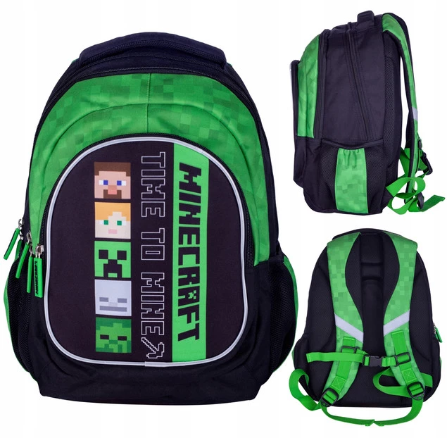Plecak Szkolny Wielokomorowy MINECRAFT 20l Czarny Zielony Astra_1