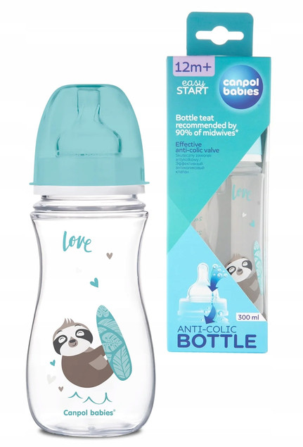 CANPOL BABIES Butelka ANTYKOLKOWA Szeroka LENIWIEC 300ml NIEBIESKA 12M+_1