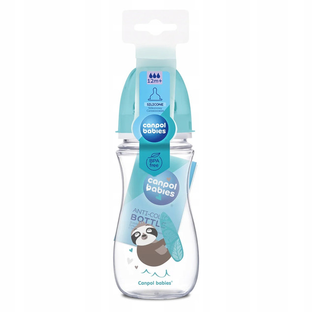 CANPOL BABIES Butelka ANTYKOLKOWA Szeroka LENIWIEC 300ml NIEBIESKA 12M+_5
