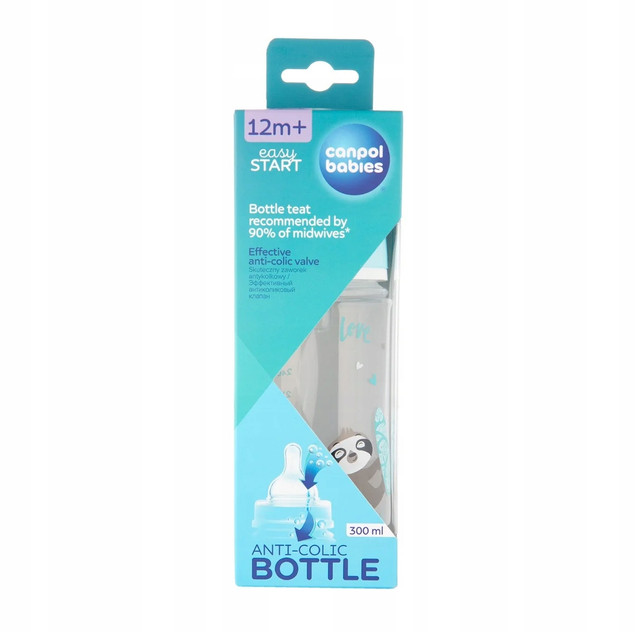 CANPOL BABIES Butelka ANTYKOLKOWA Szeroka LENIWIEC 300ml NIEBIESKA 12M+_6