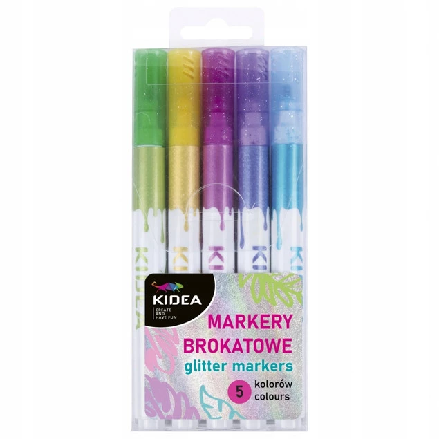 Markery Flamastry BROKATOWE Błyszczące 5 Kolorów Kidea_7