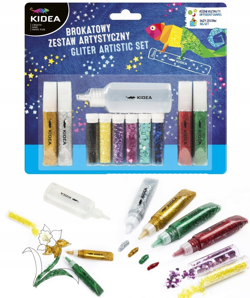 BROKATOWY Zestaw ARTYSTYCZNY Kleje Cekiny Brokaty 11 Elementów Kidea_1