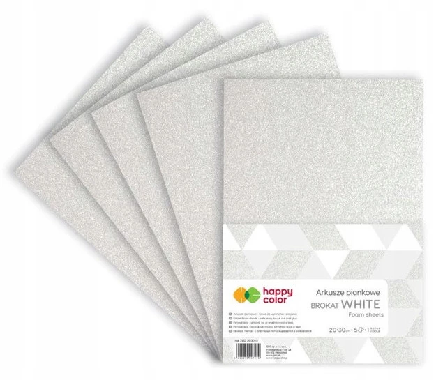 Arkusze Piankowe BROKATOWE Brokat A4 Białe 5 Arkuszy Pianka Happy Color_1