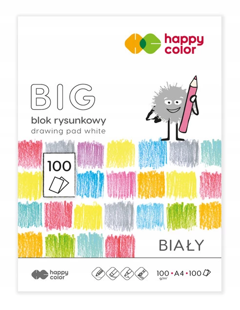 Blok Rysunkowy BIAŁY Szkolny A4 100g 100 Kartek Happy Color_1