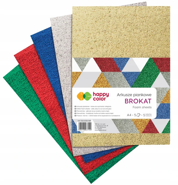 Arkusze Piankowe A4 5 Kolorów BROKATOWE Kolorowe Happy Color_1