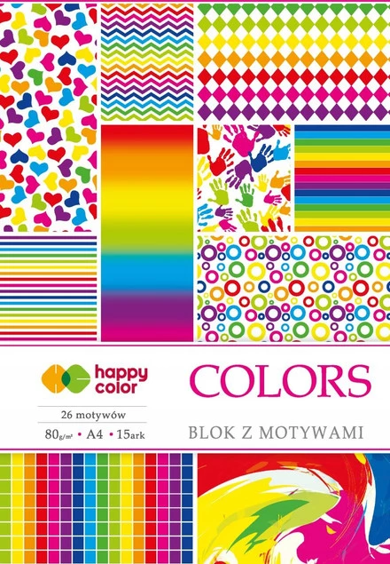 Papier z Motywami Ozdobny KOLOROWY A4 80g/m2 15 Arkuszy Happy Color_1
