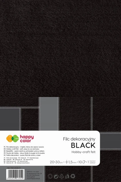 Filc DEKORACYJNY 20x30cm CZARNY 1,5 mm 10 Arkuszy Miękki Happy Color_1