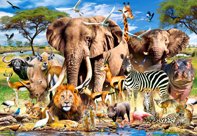 Puzzle 200 Układanka Safari ZWIERZĘTA Słoń Lew Zebra Afryka 7+ Castorland_1