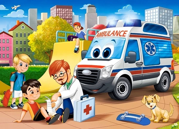 Puzzle 60 Układanka Pierwsza Pomoc AMBULANS Samochód Karetka 5+ Castorland_1