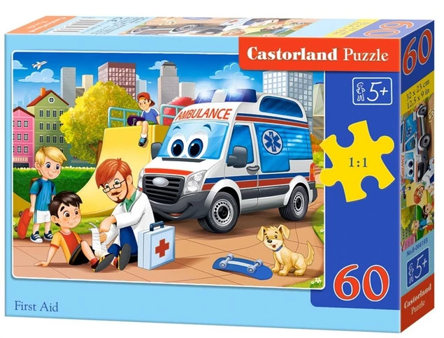 Puzzle 60 Układanka Pierwsza Pomoc AMBULANS Samochód Karetka 5+ Castorland_2