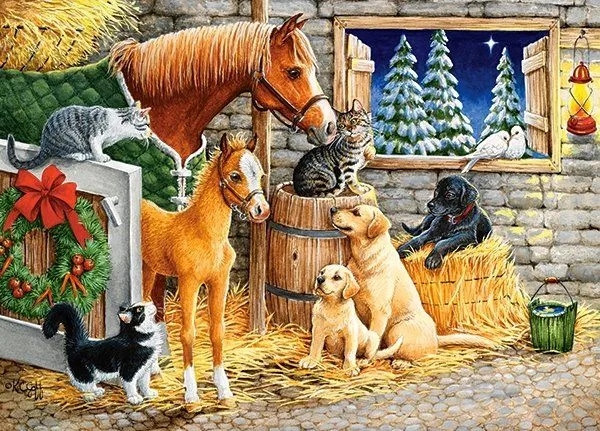 Puzzle 120 Układanka Konie ZWIERZĘTA Pieski Kotki Zima 6+ Castorland_1