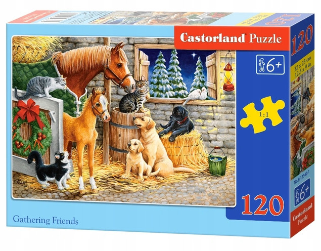 Puzzle 120 Układanka Konie ZWIERZĘTA Pieski Kotki Zima 6+ Castorland_2