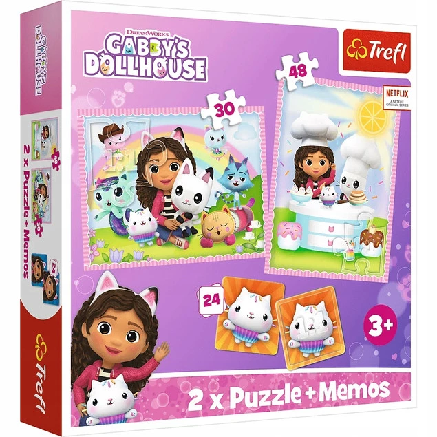 Puzzle 2w1 Gabi Z Kocim Przyjacielem + Memos Układanka Kot Kotek 3+ Trefl_1