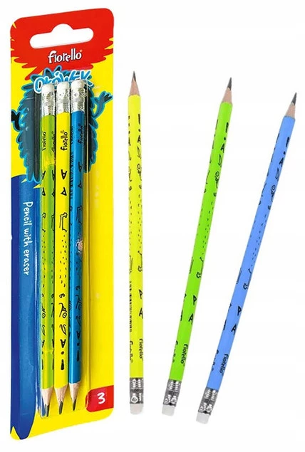 Ołówek HB z Gumką 3 Sztuki Trójkątny Blister Fiorello_1