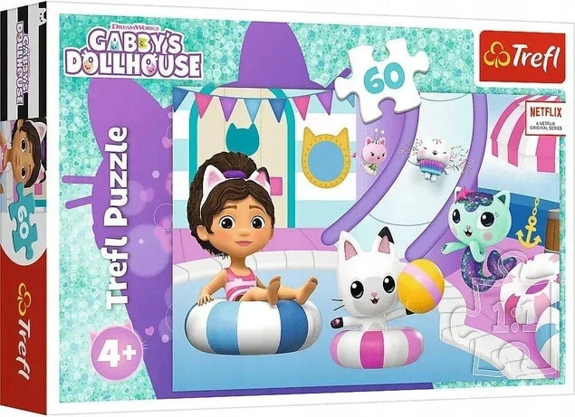 Puzzle 60 Układanka KOCI DOMEK GABI Gabby Na Basenie 4+ Trefl 17393_3