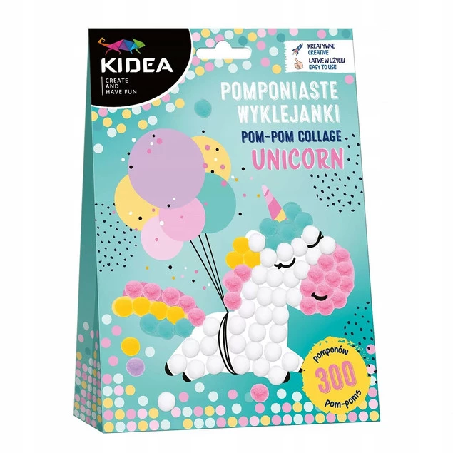 Zestaw Kreatywny POMPONIASTE WYKLEJANKI Jednorożce 300 Pomponów 3+ Kidea_3