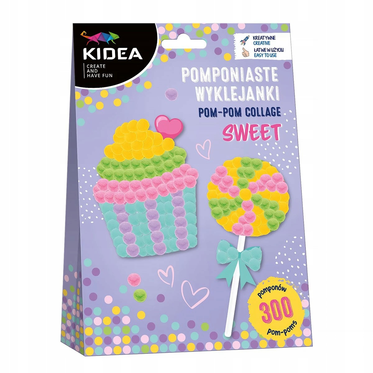 Zestaw Kreatywny POMPONIASTE WYKLEJANKI Sweet 300 Pomponów 3+ Kidea_3