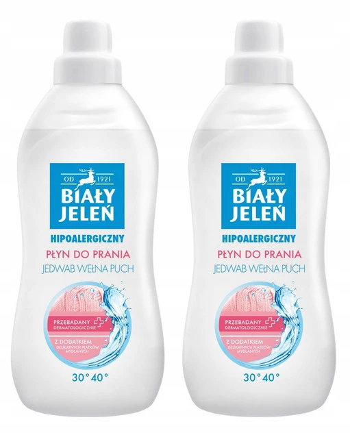 2x Płyn Do Prania JEDWAB WEŁNA PUCH Delikatny BIAŁY JELEŃ 1L_1
