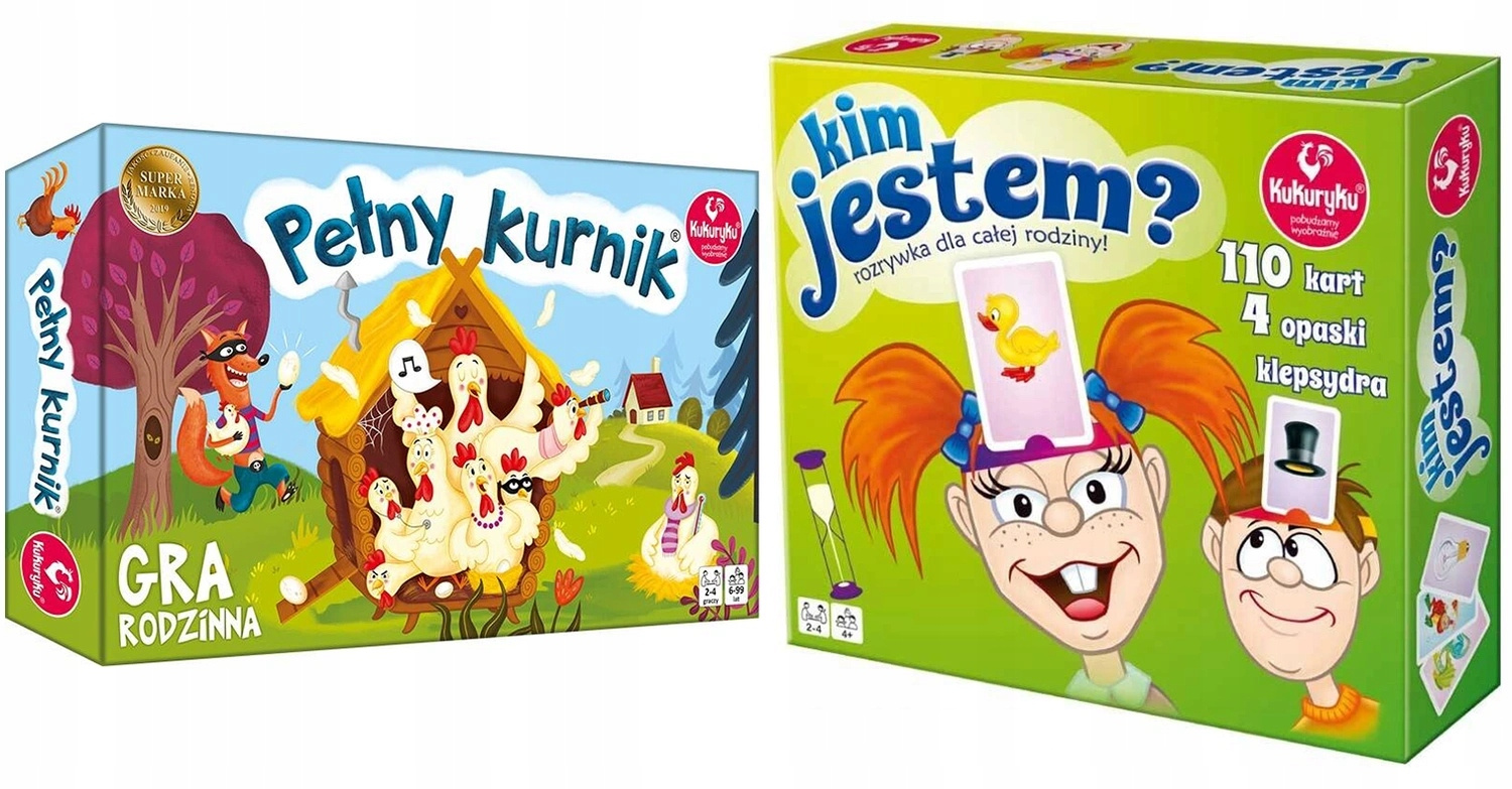 2w1 Gry Planszowe PEŁNY KURNIK + KIM JESTEM? Rodzinne 4+ Kukuryku_1