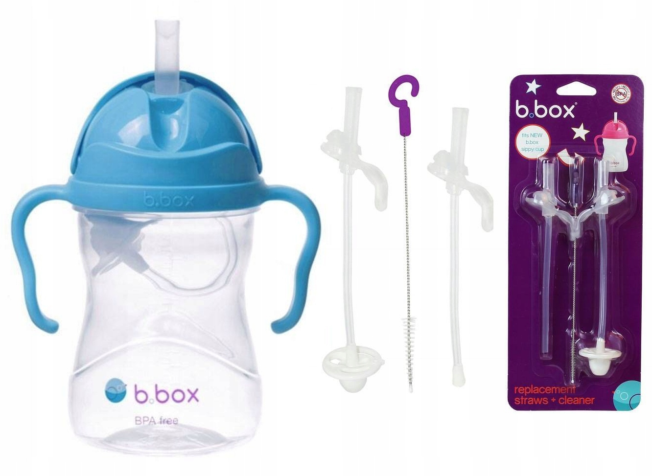 BIDON B.BOX 240 ml KUBEK Pojnik BUTELKA Dla Dzieci NIEBIESKI + 3x Słomka_1