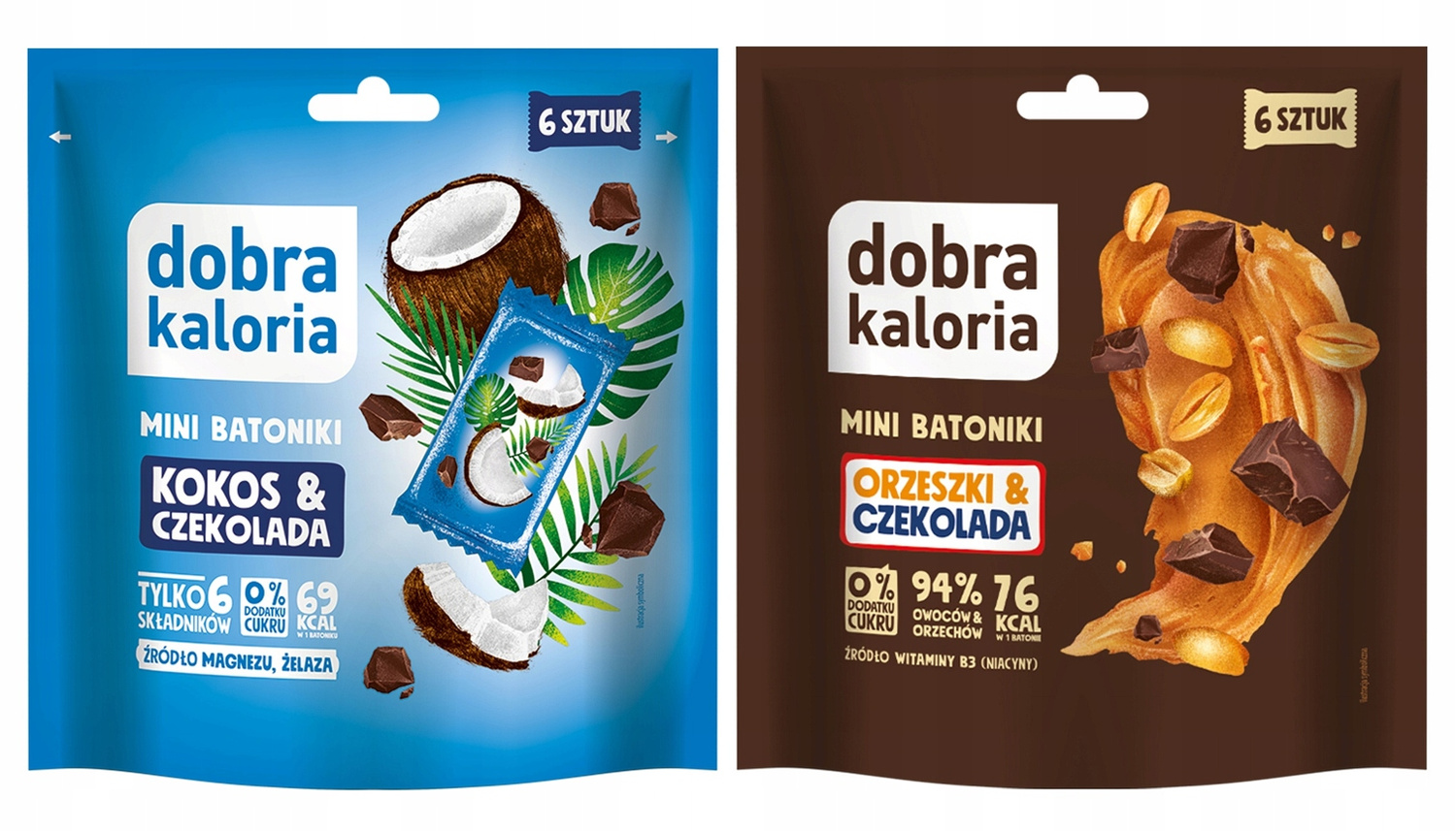 12x DOBRA KALORIA Fit Zdrowe Mini Batoniki KOKOS i ORZECHY Czekolada_1