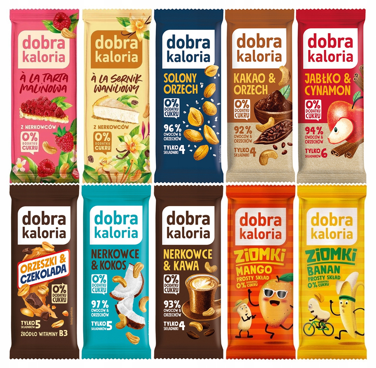 10x DOBRA KALORIA Zestaw Zdrowych Batonów Bez Cukru 10szt Mix Fit Przekąska_1