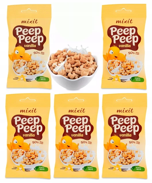 5x MIXIT Płatki Śniadaniowe Peep Peep WANILIOWE Saszetki 25g_1