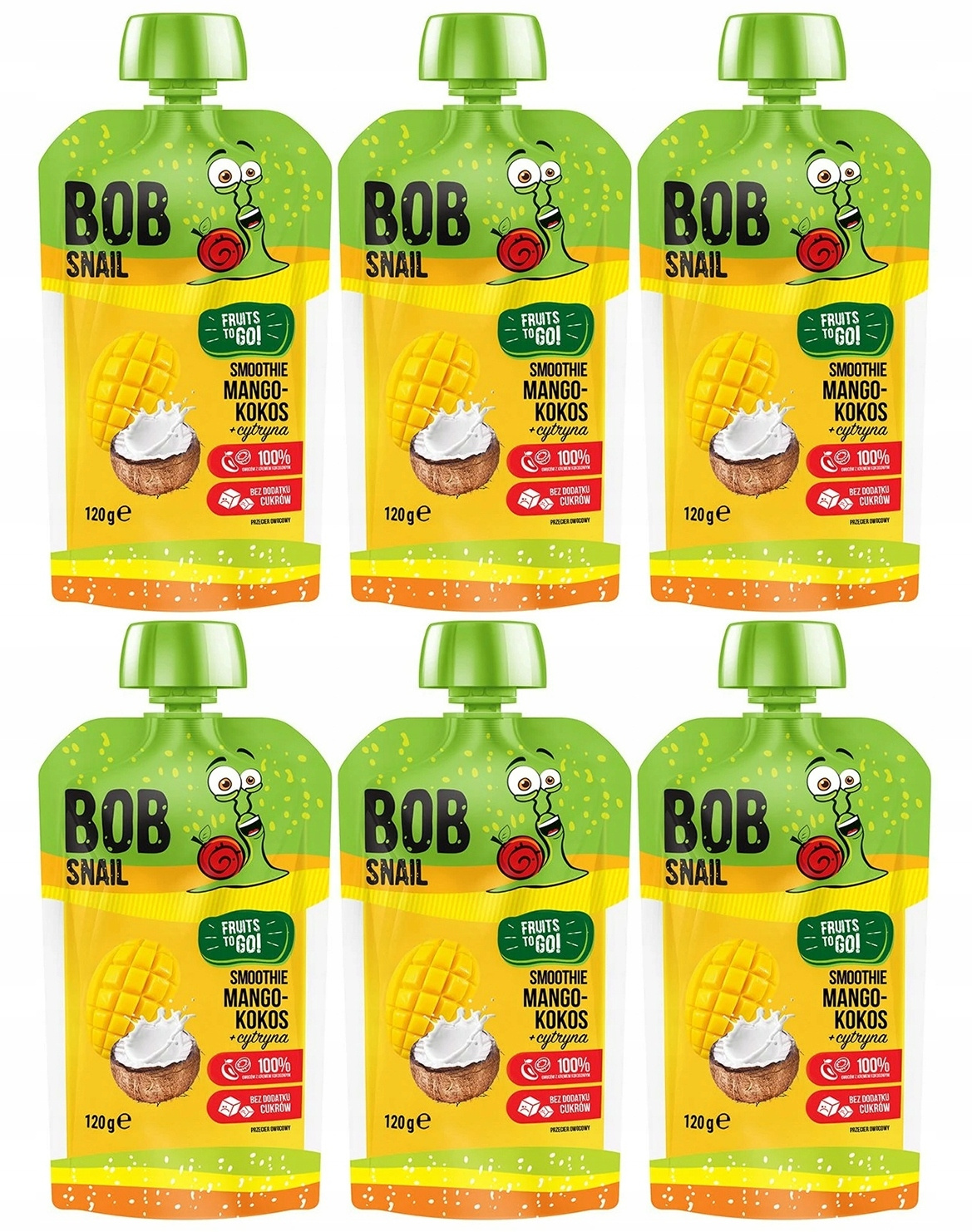 6x BOB SNAIL Smoothie MANGO KOKOS CYTRYNA Bez Dodatku Cukru Mus 120g_1