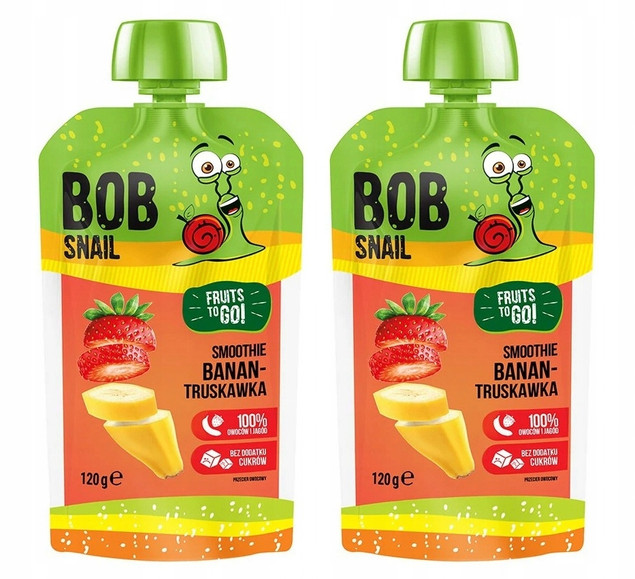 2x BOB SNAIL Smoothie BANAN TRUSKAWKA Bez Dodatku Cukru Mus 120g_1