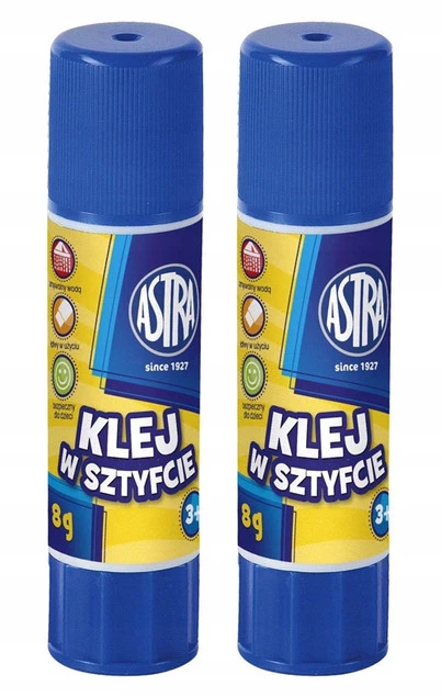 2x KLEJ W SZTYFCIE Szkolny Biurowy Mocny Zmywalny Bezbarwny 8g 3+ Astra_1