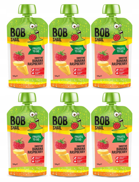 6x BOB SNAIL Smoothie BANAN MALINA Bez Dodatku Cukru Mus 120g_1