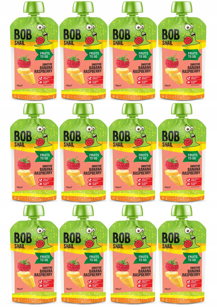12x BOB SNAIL Smoothie BANAN MALINA Bez Dodatku Cukru Mus 120g_1