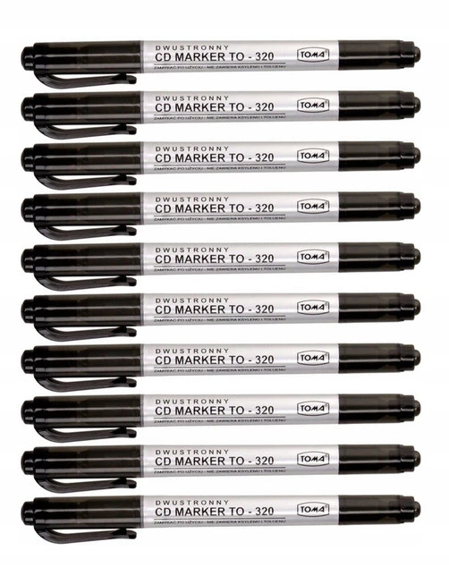 10x Marker Dwustronny Permanentny Do Płyt CD/DVD Czarny TOMA_1
