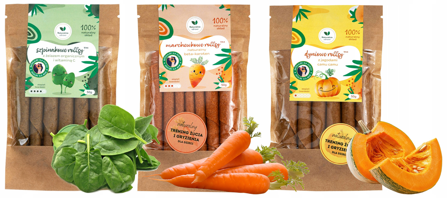 3x Zestaw ROLLSY Witaminowe SZPINAK MARCHEW DYNIA Naturalnie Zdrowi (3x50g)_1